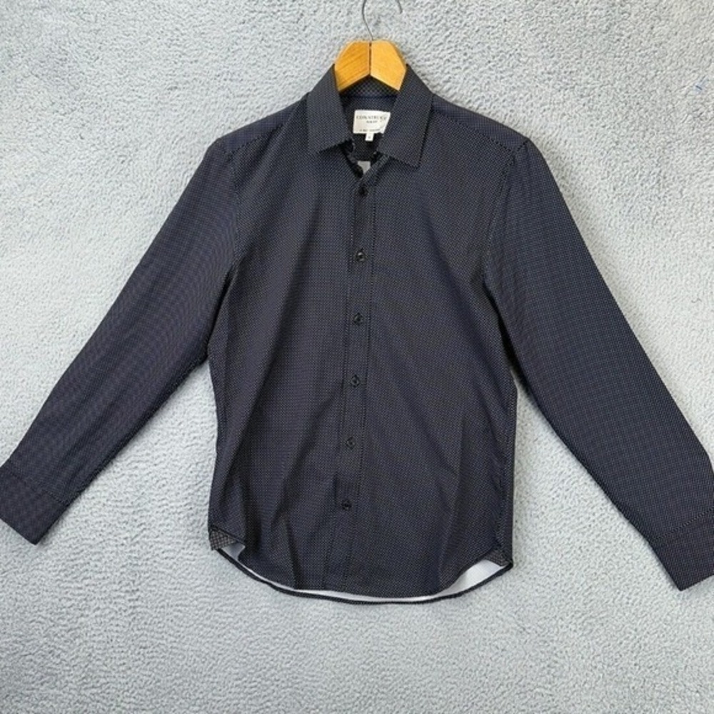 Con.Struct Button-Up Mens Small Slim 4-Way Stretch Black Polka Dot Shirt